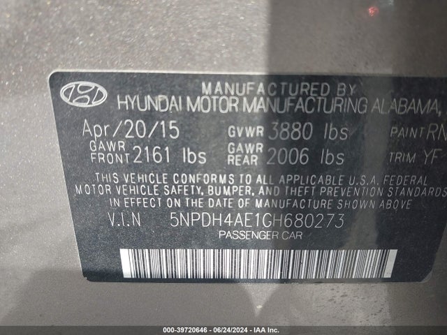 Hyundai ELANTRA SE 2016 5NPDH4AE1GH680273 Image 9