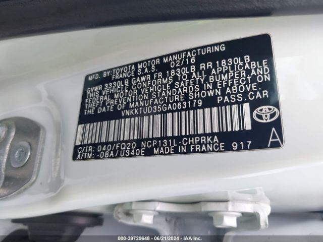 VNKKTUD35GA063179 Toyota YARIS L