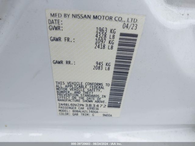 1N4BL4DV2PN383472 Nissan Altima Sv Fwd