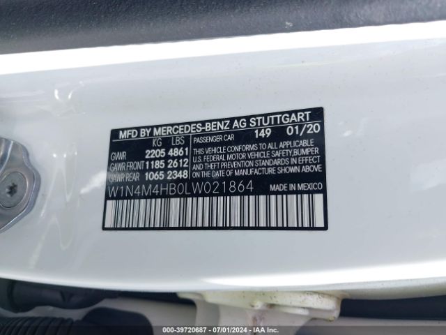 W1N4M4HB0LW021864 Mercedes-Benz Glb 250 4matic