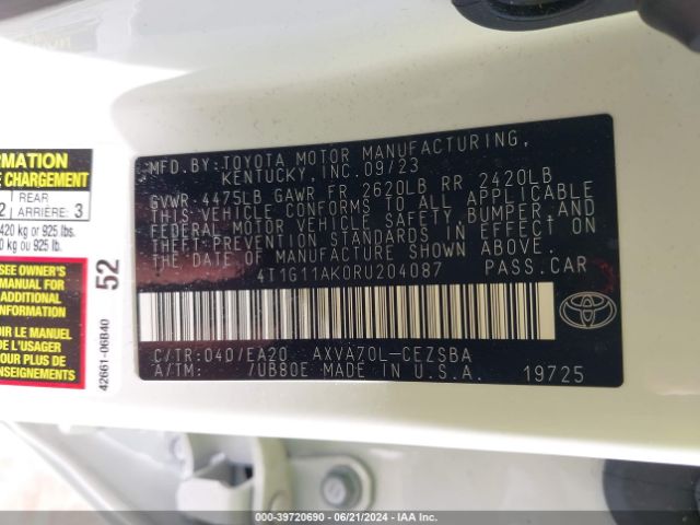 4T1G11AK0RU204087 Toyota CAMRY SE