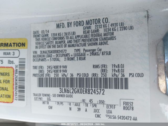 3LN6L2GK0ER824572 Lincoln MKZ