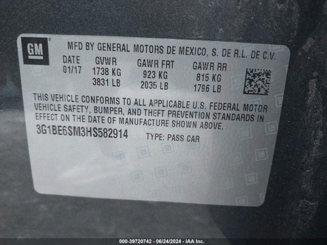 Chevrolet Cruze Lt Auto 2017 3G1BE6SM3HS582914 Image 9