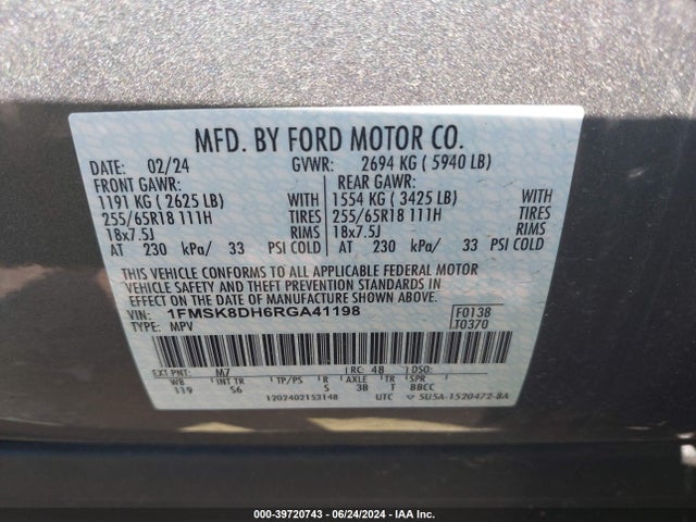 Ford EXPLORER XLT 2024 1FMSK8DH6RGA41198 Image 9