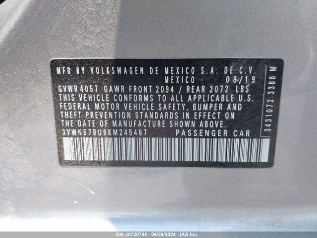 3VWN57BU9KM245487 Volkswagen Jetta 1.4t S