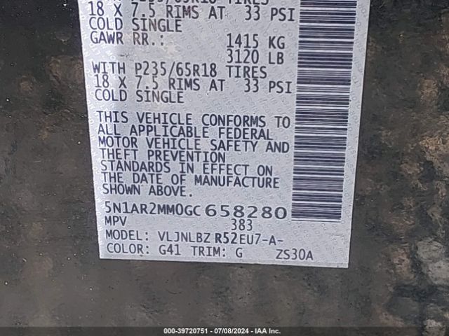 5N1AR2MM0GC658280 Nissan Pathfinder S
