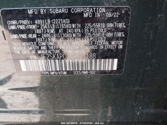 JF2SKAPC2NH521188 Subaru Forester Limited