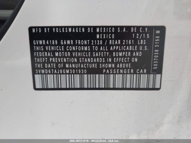 3VWD67AJ8GM301930 Volkswagen Jetta 1.4t Se