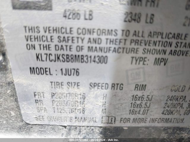 2021 CHEVROLET TRAX KL7CJKSB8MB314300 Photo 8