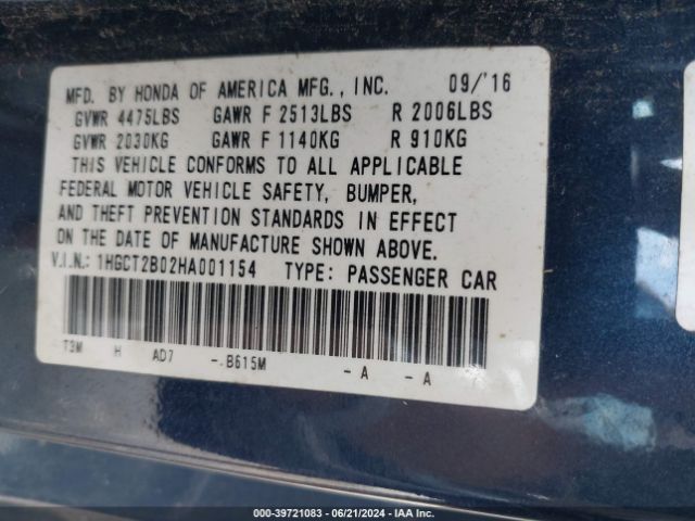 1HGCT2B02HA001154 Honda Accord Touring V6