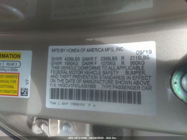 1HGCV1F41LA001608 Honda ACCORD EX