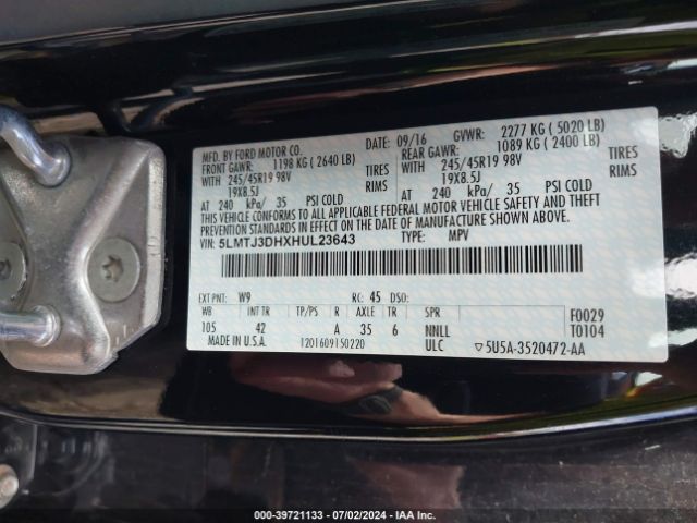 5LMTJ3DHXHUL23643 Lincoln Mkc Reserve