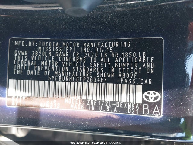 Toyota COROLLA LE 2015 5YFBURHE6FP263464 Image 9