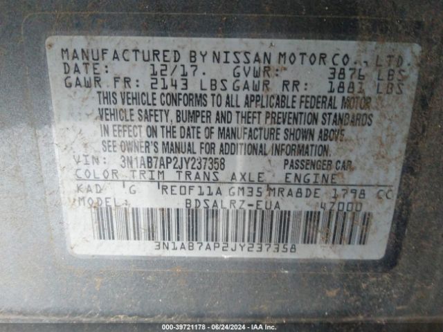 3N1AB7AP2JY237358 Nissan SENTRA SR