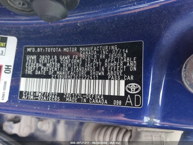 2T1BURHE2EC222411 Toyota Corolla S Plus