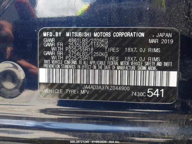 2019 MITSUBISHI OUTLANDER JA4AD3A37KZ044900 Photo 8