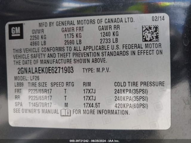 2GNALAEK0E6271903 Chevrolet EQUINOX LS