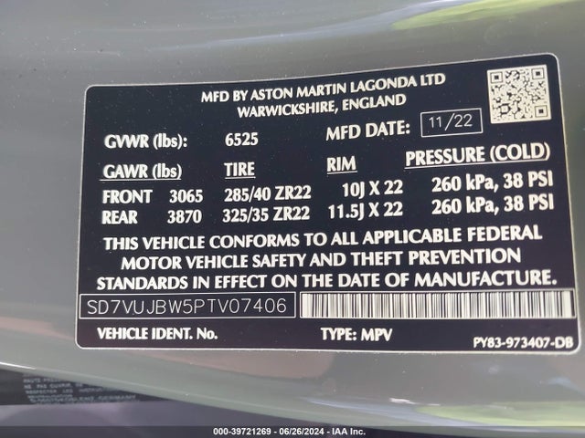 SD7VUJBW5PTV07406 Aston Martin Dbx 707
