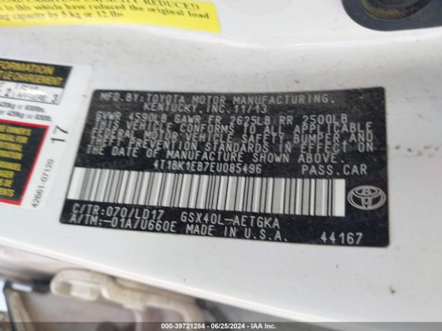 4T1BK1EB7EU085496 Toyota AVALON XLE