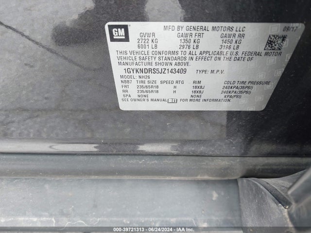 1GYKNDRS5JZ143409 Cadillac XT5 LUXURY