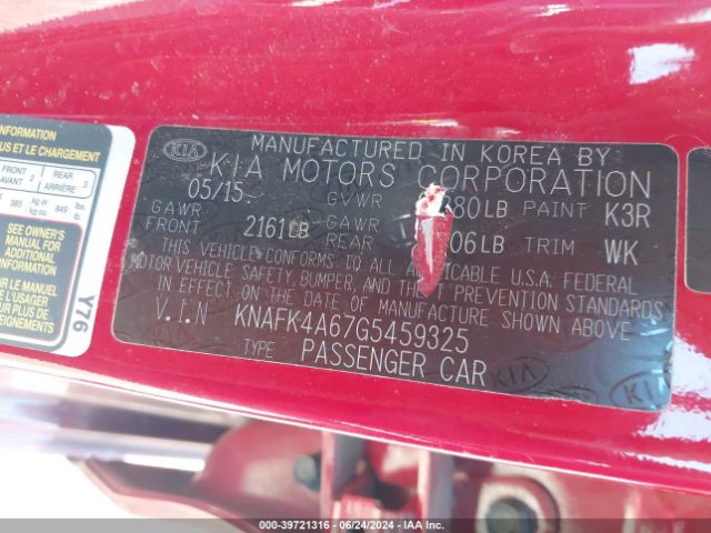 KNAFK4A67G5459325 KIA FORTE LX
