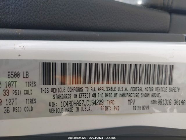 1C4RDHAG7JC154209 Dodge Durango Sxt Rwd