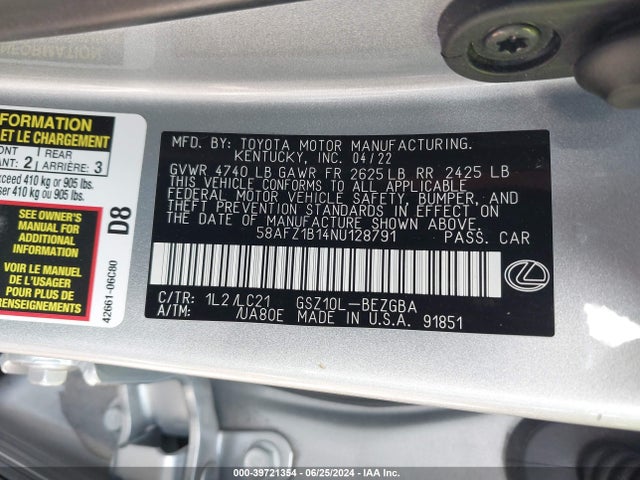 58AFZ1B14NU128791 Lexus Es 350 Ultra Luxury