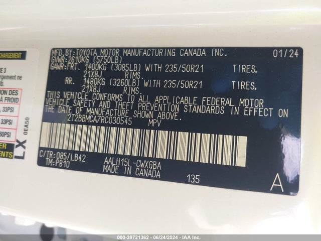 2T2BBMCA7RC030545 Lexus Rx 350h Premium Plus
