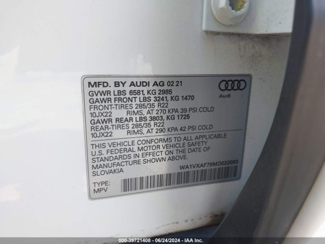 WA1VXAF79MD032093 Audi Q7 Prestige 55 Tfsi Quattro Tiptronic