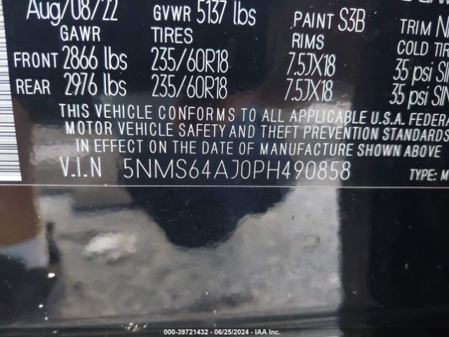 5NMS64AJ0PH490858 Hyundai Santa Fe Xrt