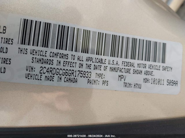 Dodge Grand Caravan Sxt 2016 2C4RDGCG6GR175933 Image 9