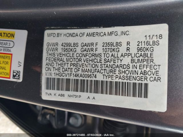1HGCV1F14KA009674 Honda ACCORD LX