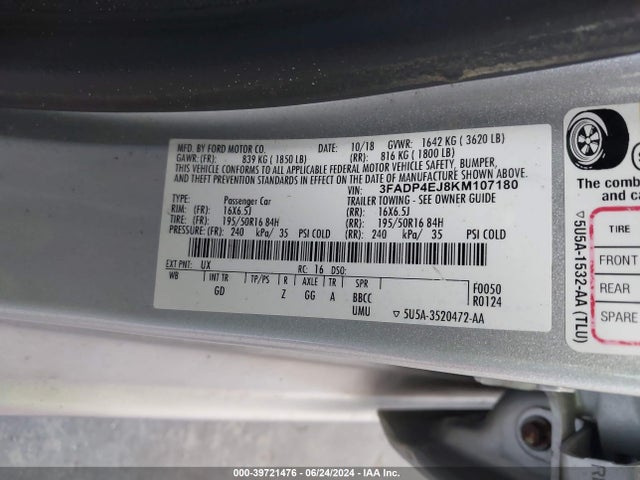 Ford FIESTA SE 2019 3FADP4EJ8KM107180 Image 9