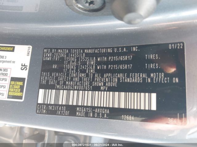7MUCAABG2NV007651 Toyota Corolla Cross Le