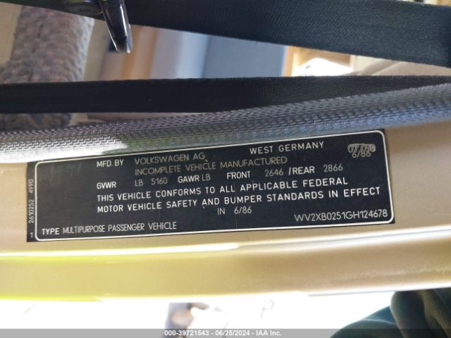1986 VOLKSWAGEN VANAGON WV2XB0251GH124678 Photo 8