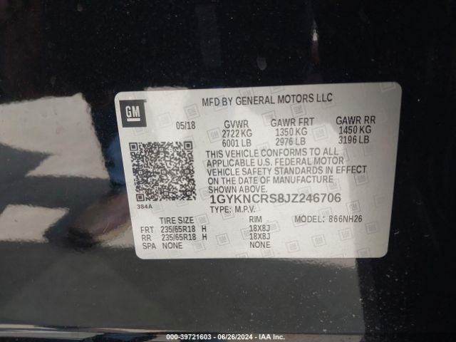 1GYKNCRS8JZ246706 Cadillac XT5 LUXURY