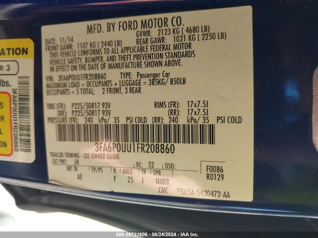 Ford Fusion Hybrid S 2015 3FA6P0UU1FR208860 Image 9