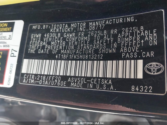 Toyota CAMRY SE 2017 4T1BF1FK5HU813212 Image 9