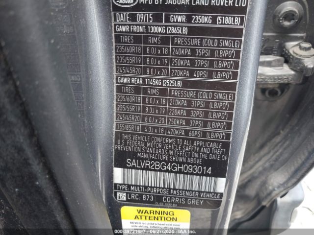 SALVR2BG4GH093014 Land Rover Range Rover Evoque Hse