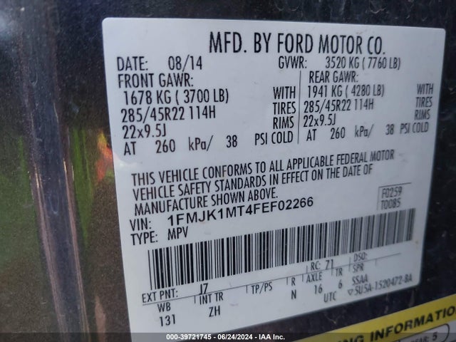 Ford Expedition El Platinum 2015 1FMJK1MT4FEF02266 Image 9