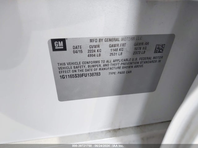 Chevrolet IMPALA 2LZ 2015 1G1165S39FU138783 Image 9