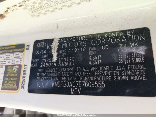KNDPB3AC7E7609555 KIA Sportage Lx
