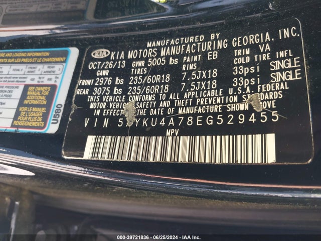 5XYKU4A78EG529455 KIA Sorento Ex V6