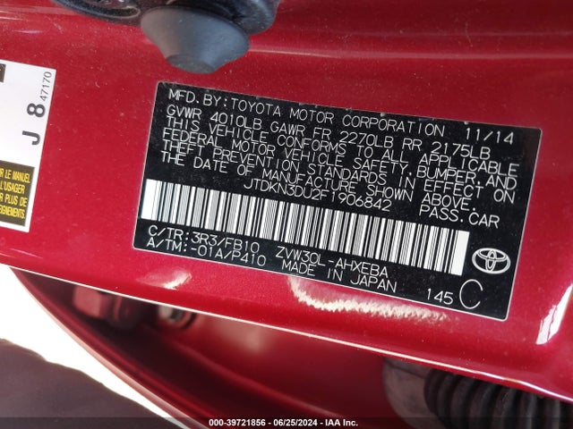Toyota Prius Three 2015 JTDKN3DU2F1906842 Image 9