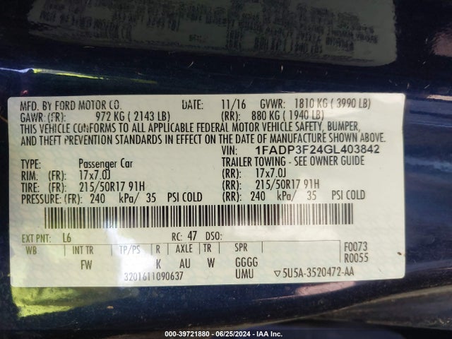 Ford FOCUS SE 2016 1FADP3F24GL403842 Image 9
