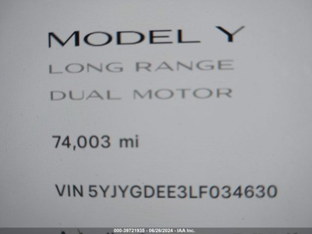 5YJYGDEE3LF034630 Tesla Model Y Long Range Dual Motor All-wheel Drive