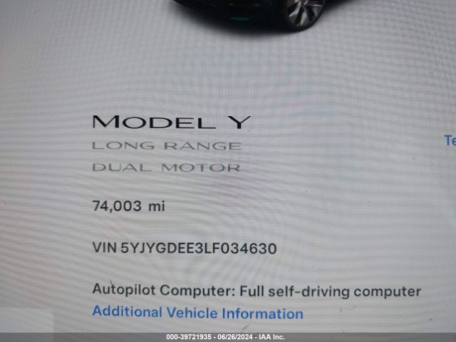 5YJYGDEE3LF034630 Tesla Model Y Long Range Dual Motor All-wheel Drive