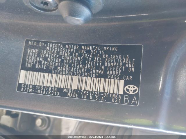 5YFBURHE3GP399181 Toyota COROLLA LE