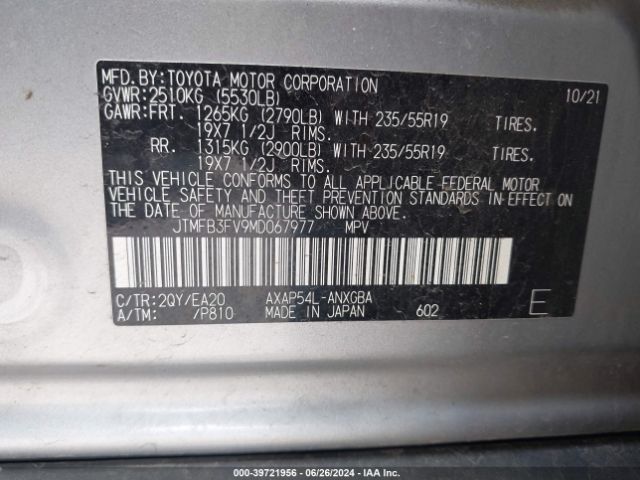 JTMFB3FV9MD067977 Toyota Rav4 Prime Xse