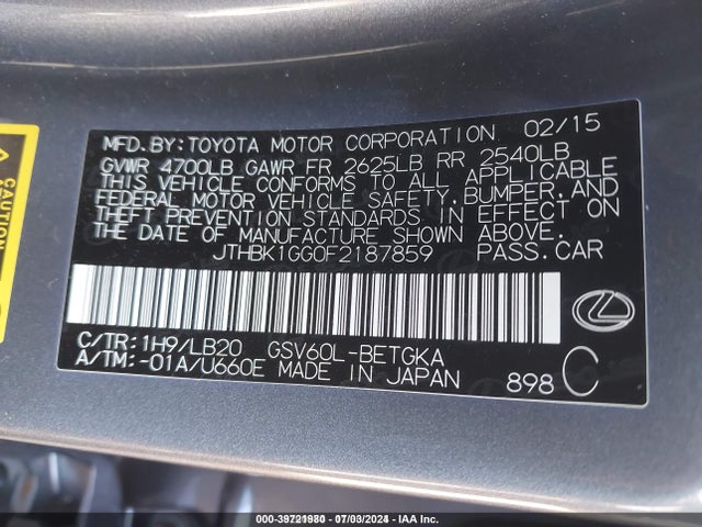 Lexus ES 350 2015 JTHBK1GG0F2187859 Image 9
